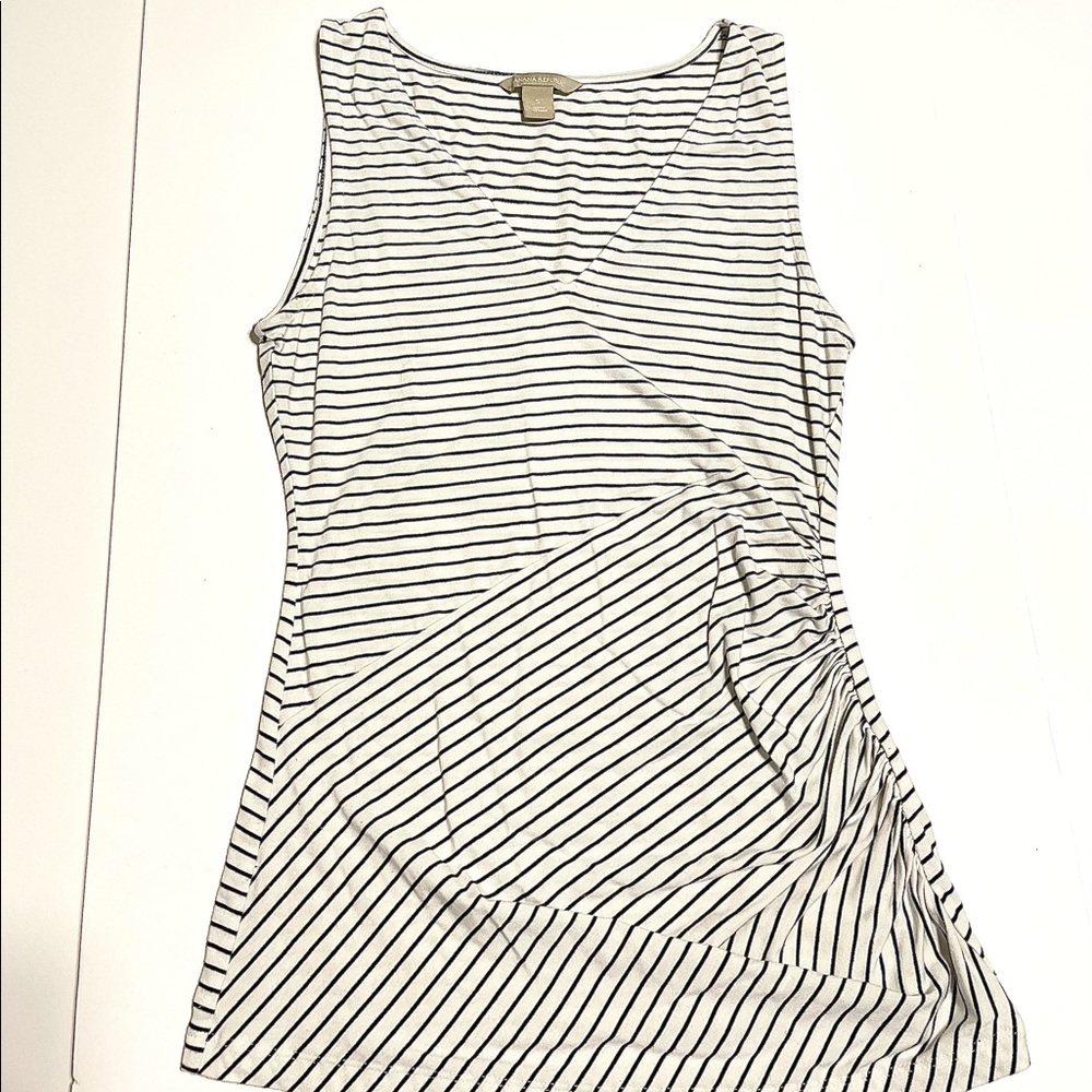 Banana Republic black & white Stripe V-neck Side Ruche Tank